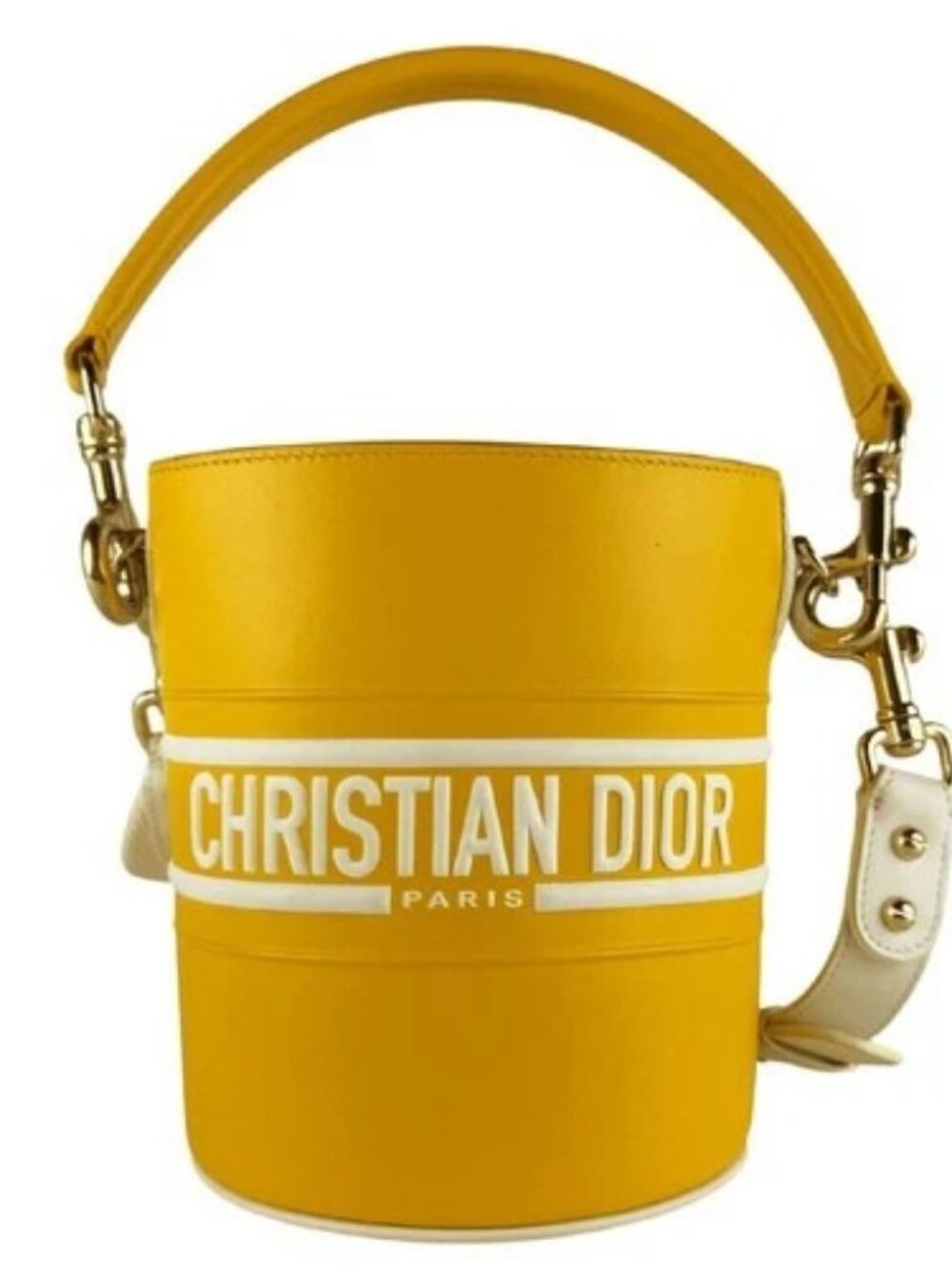 Auth Christian Dior Vibe Bucket Shoulder Bag Handbag Yellow/White Leather z10321